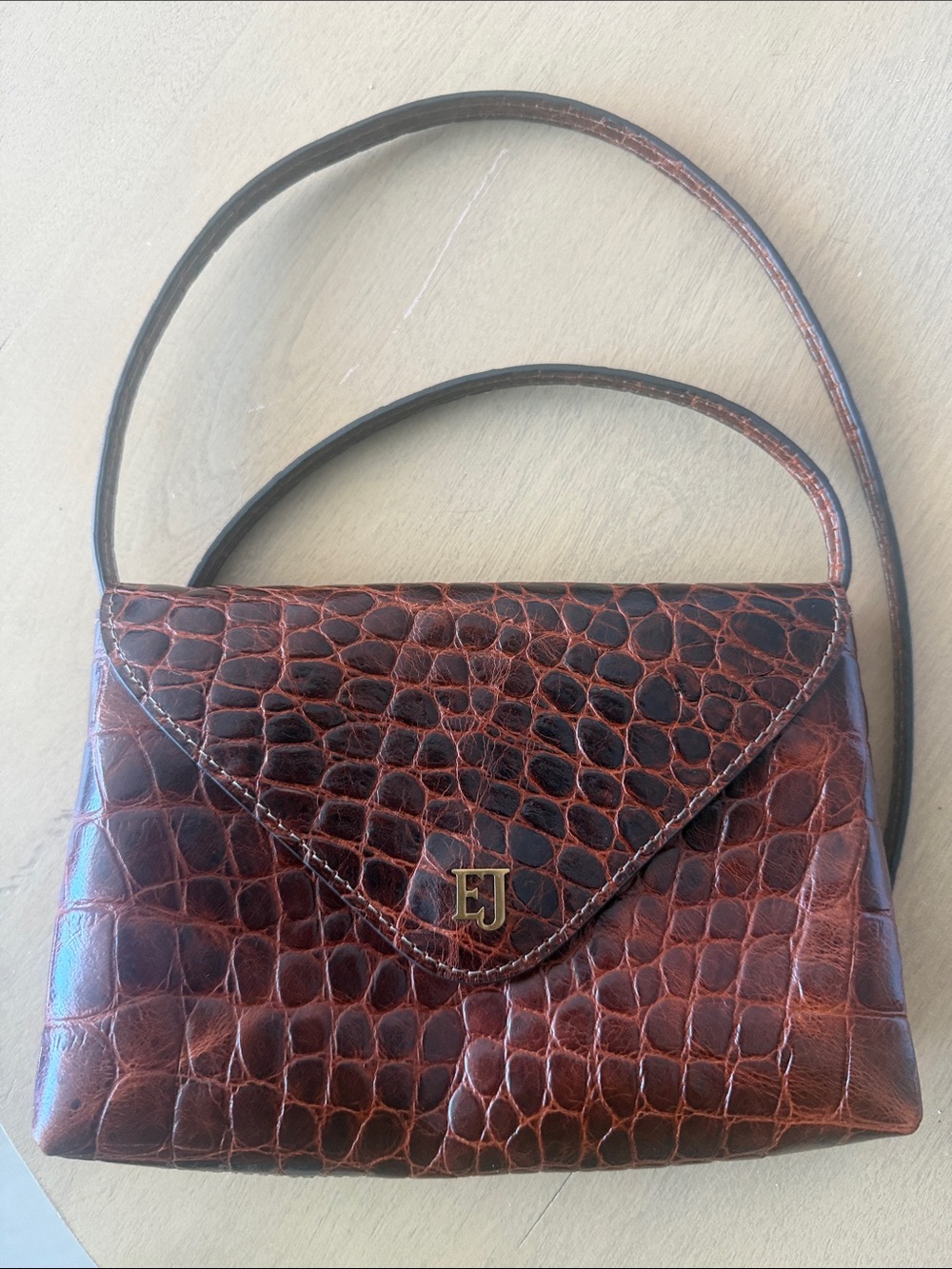 Eric Javits Brown Croc-Embossed Crossbody Bag